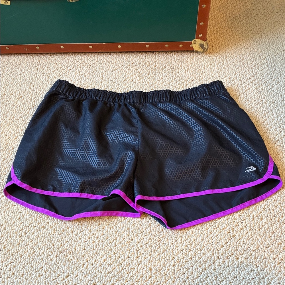 New Balance Women's Black Athletic Running Shorts with Purple Trim. M